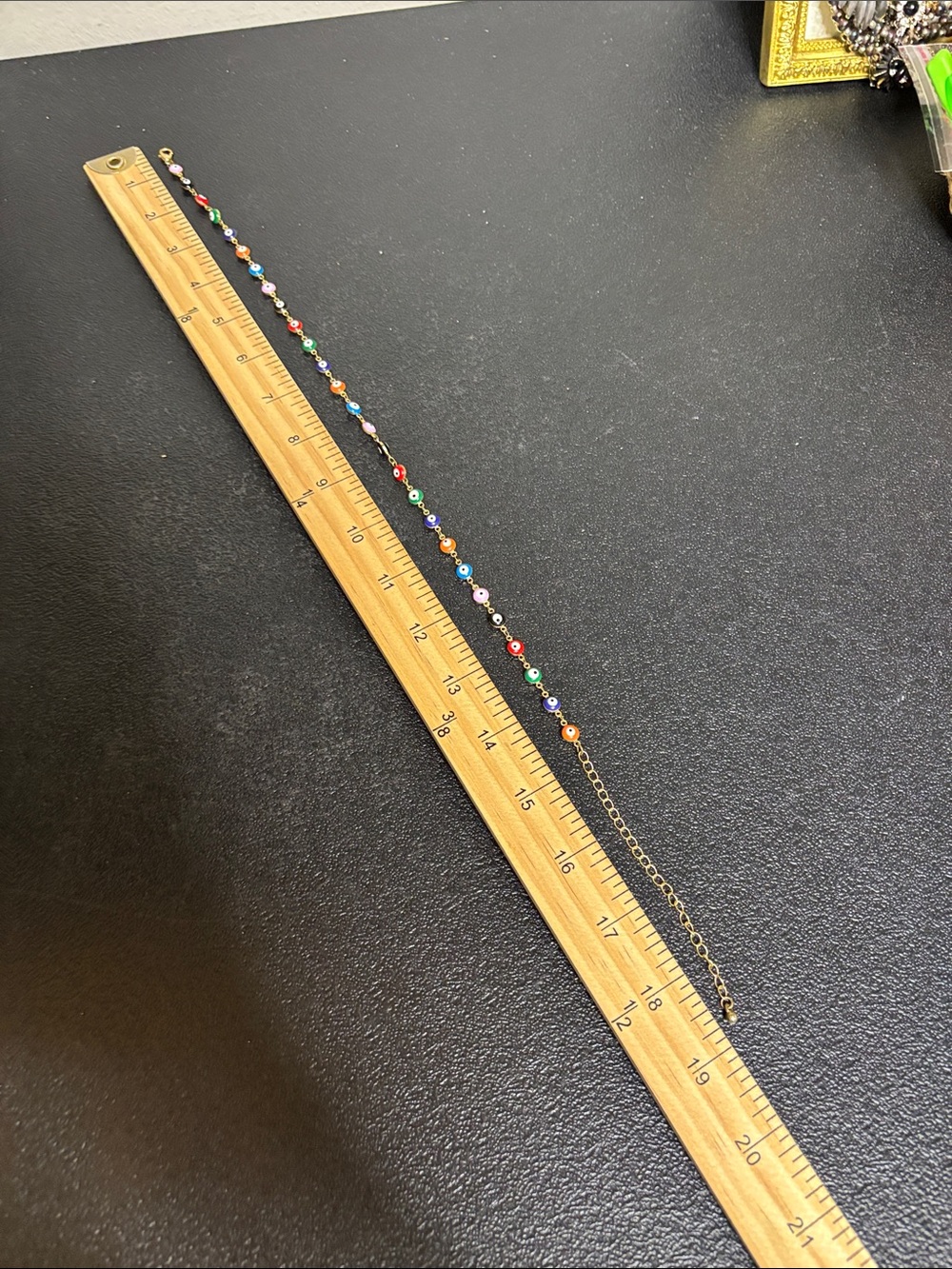 Dainty Multicolor Bead Evil Eye Necklace - Gold Tone Chain - Picture 5 of 6
